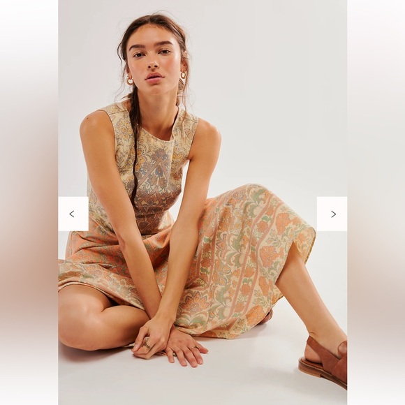 NEW Free People Malena Sleeveless Paisley Orange Cream Maxi Dress M - Picture 4 of 7